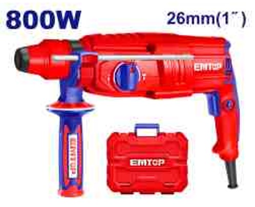 800W SDS Plus Rotary Hammer 2.5J 0-1100rpm 0-4000bpm 26mm Concrete with 3 Drills 2 Chisels Extra Carbon Brushes BMC Case